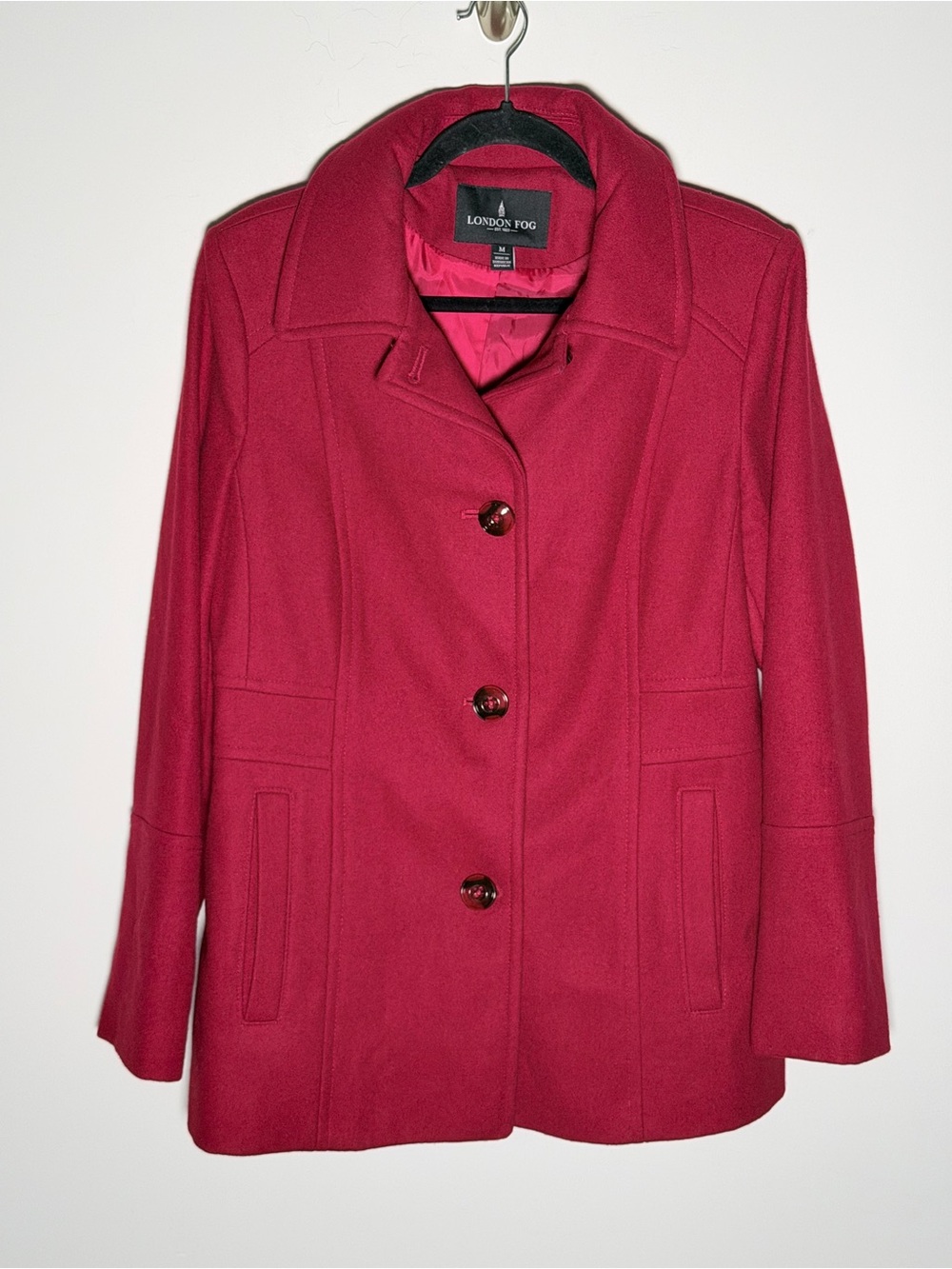 London Fog Women's Cherry Red Wool Peacoat - Picture 3 of 13
